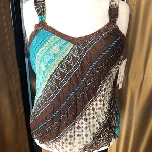 Apt.9 Brown Turquoise Design Pleated Top